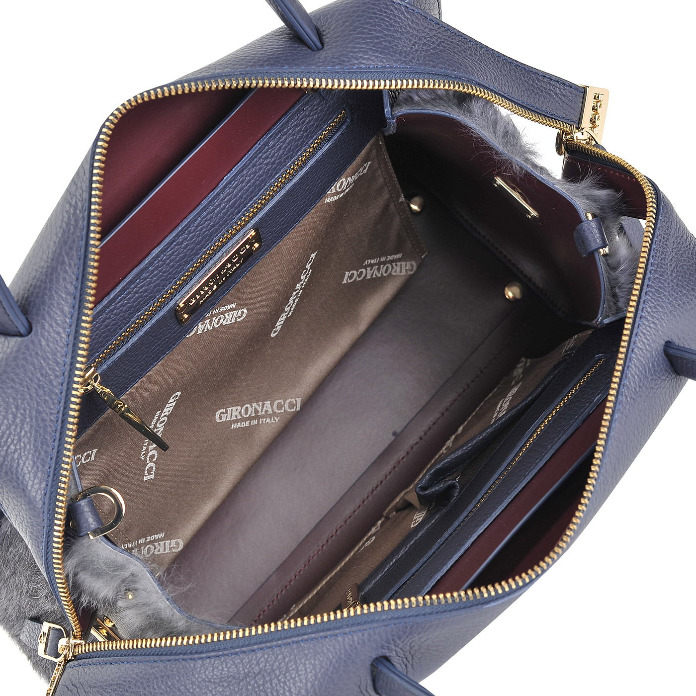 Вместительная кожаная сумка с меховыми вставками Gironacci 