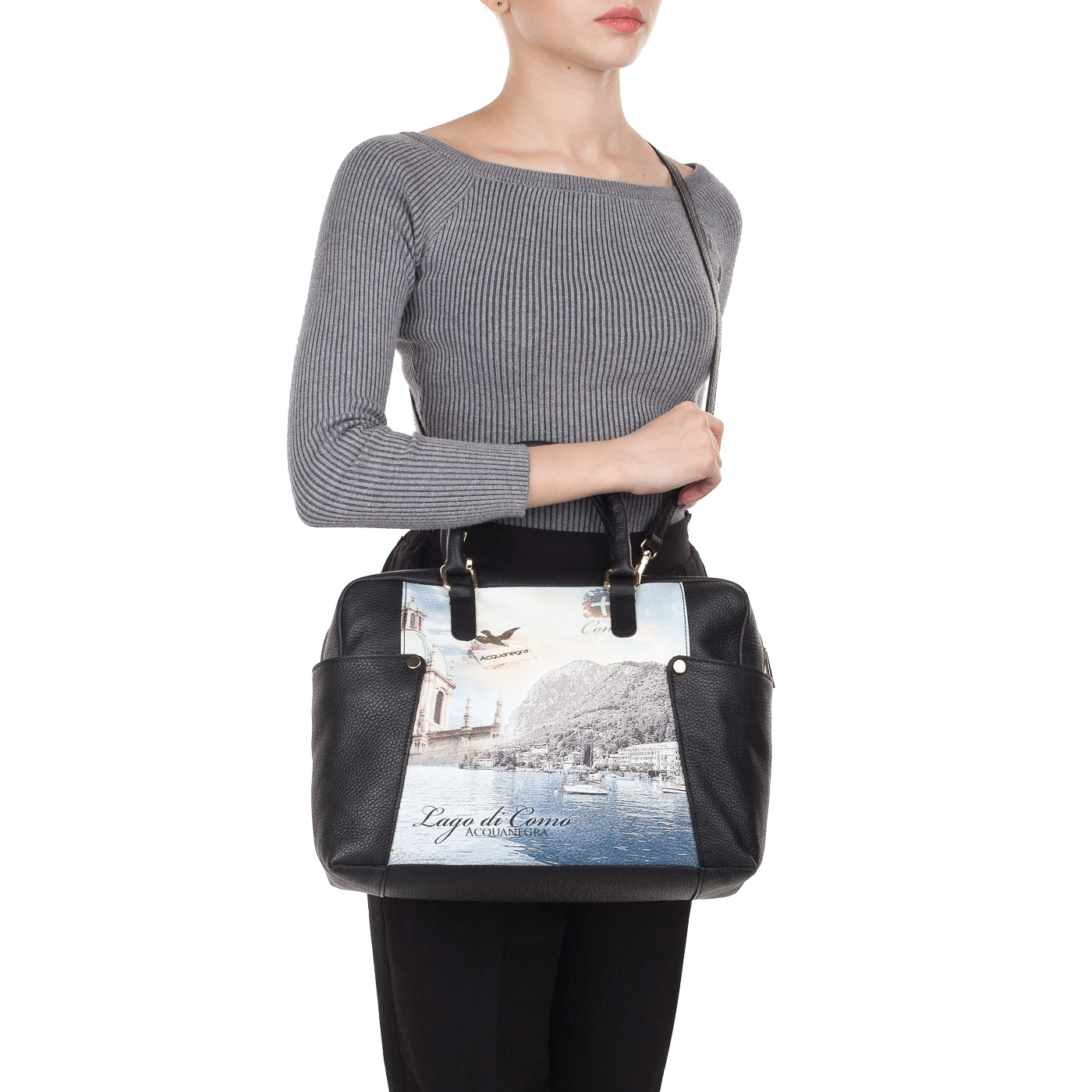Женская кожаная сумка с принтом Acquanegra Como