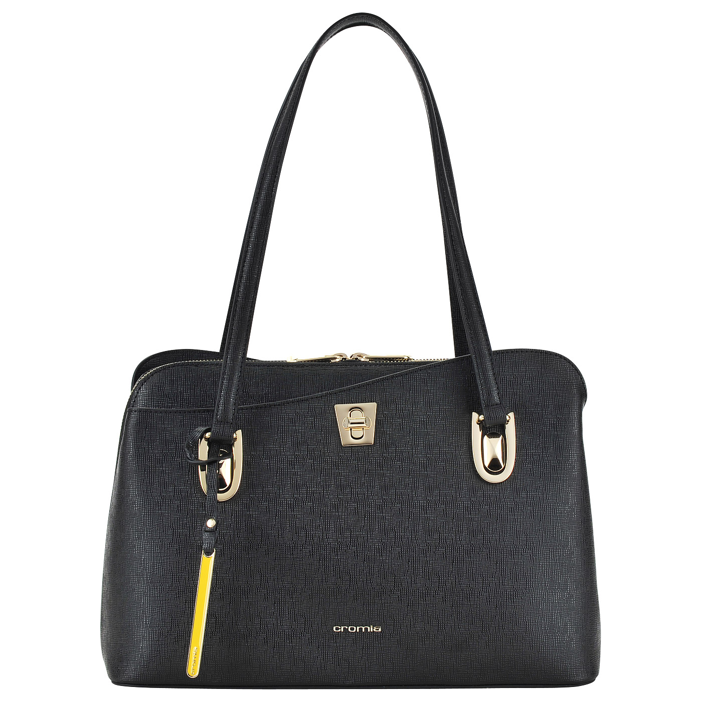 Cromia Вместительная черная сумка из сафьяновой кожи с двумя отделами