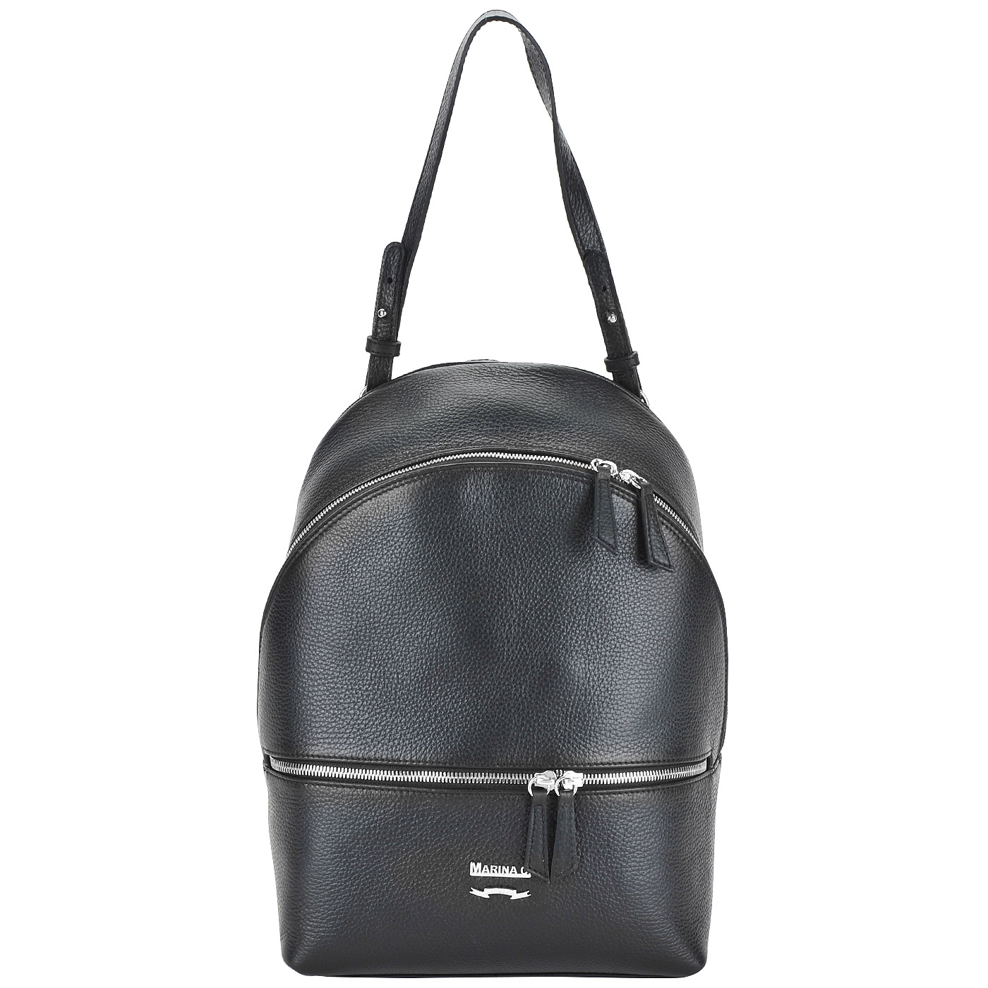 Вместительный черный кожаный рюкзак с серебряными деталями Marina Creazioni 