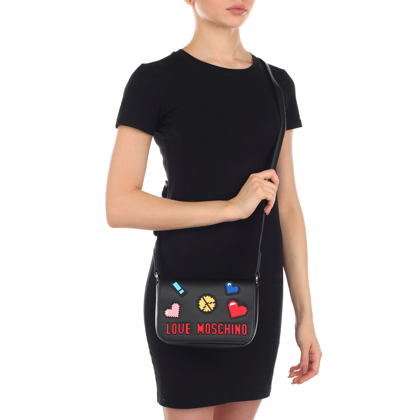 Черная женская сумочка на кнопке Love Moschino Love Pixel