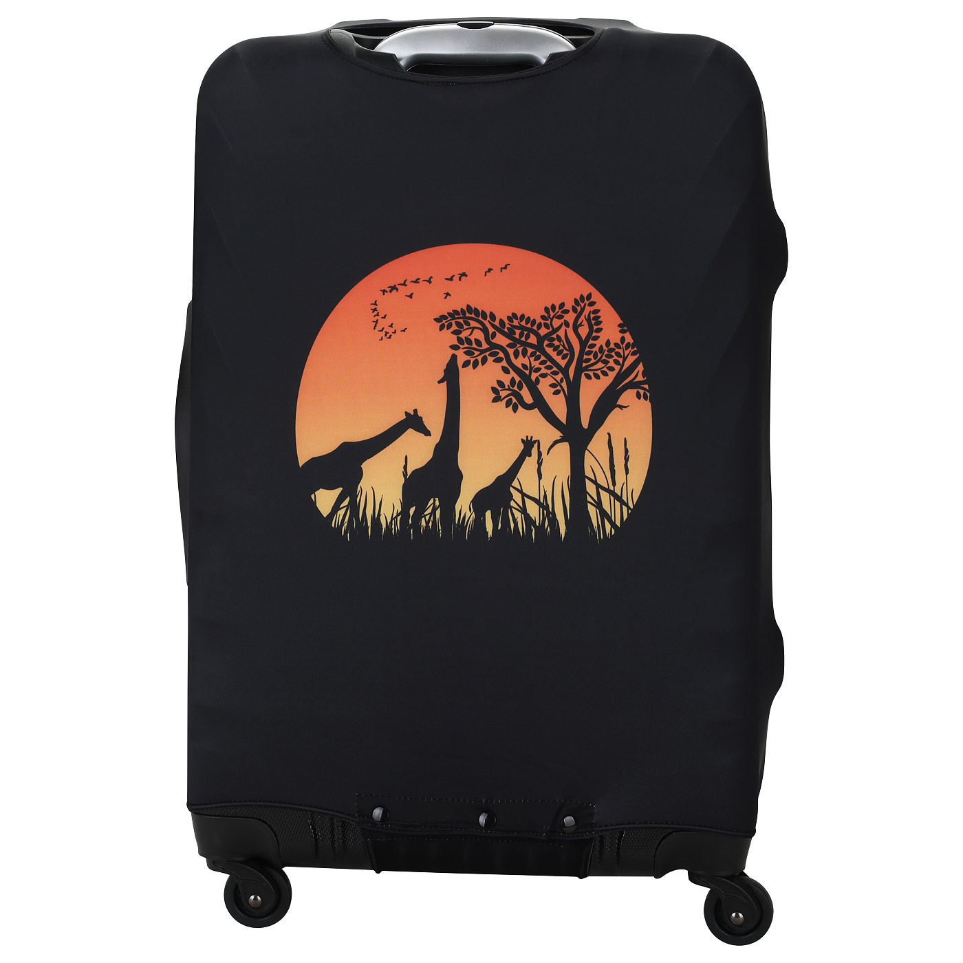 Черный чехол для большого чемодана Eberhart Giraffe Sunset