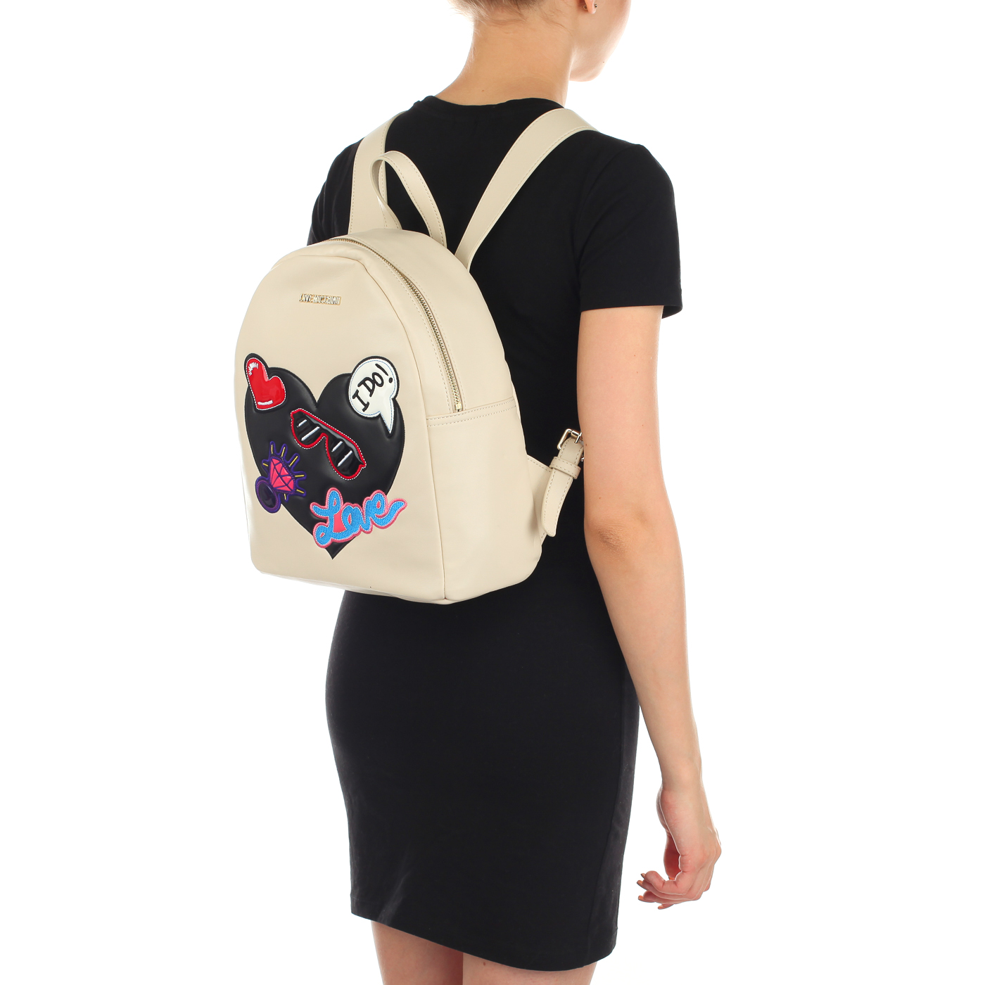 Бежевый женский рюкзак Love Moschino Patches