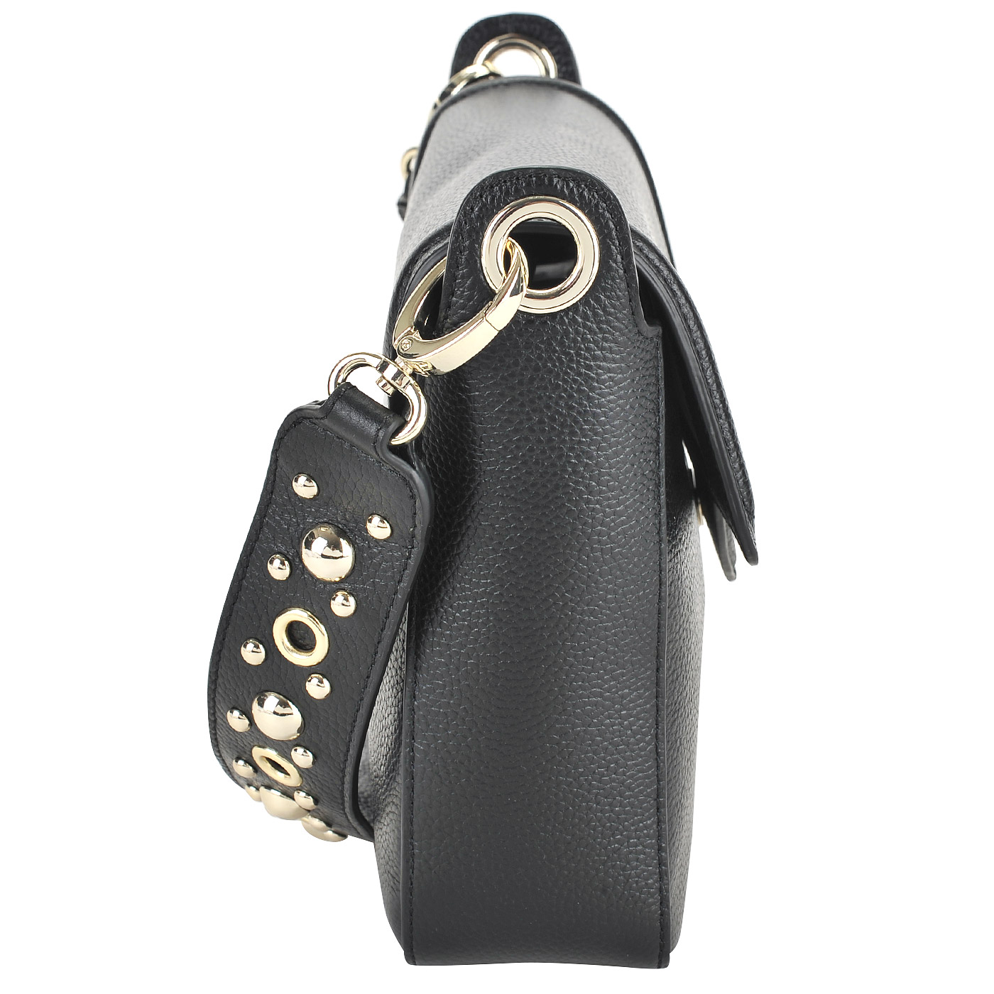 Черная сумка с откидным клапаном и логотипом бренда Love Moschino Heart  and  studs