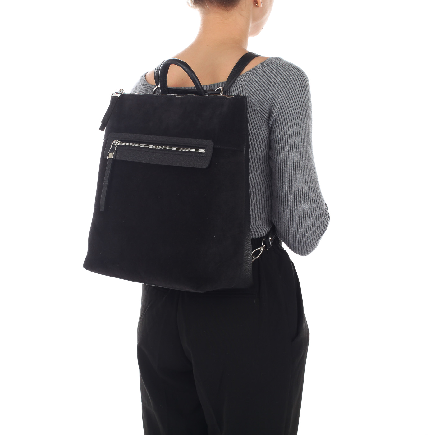 Черный женский рюкзак из натуральной кожи и замши Chatte 