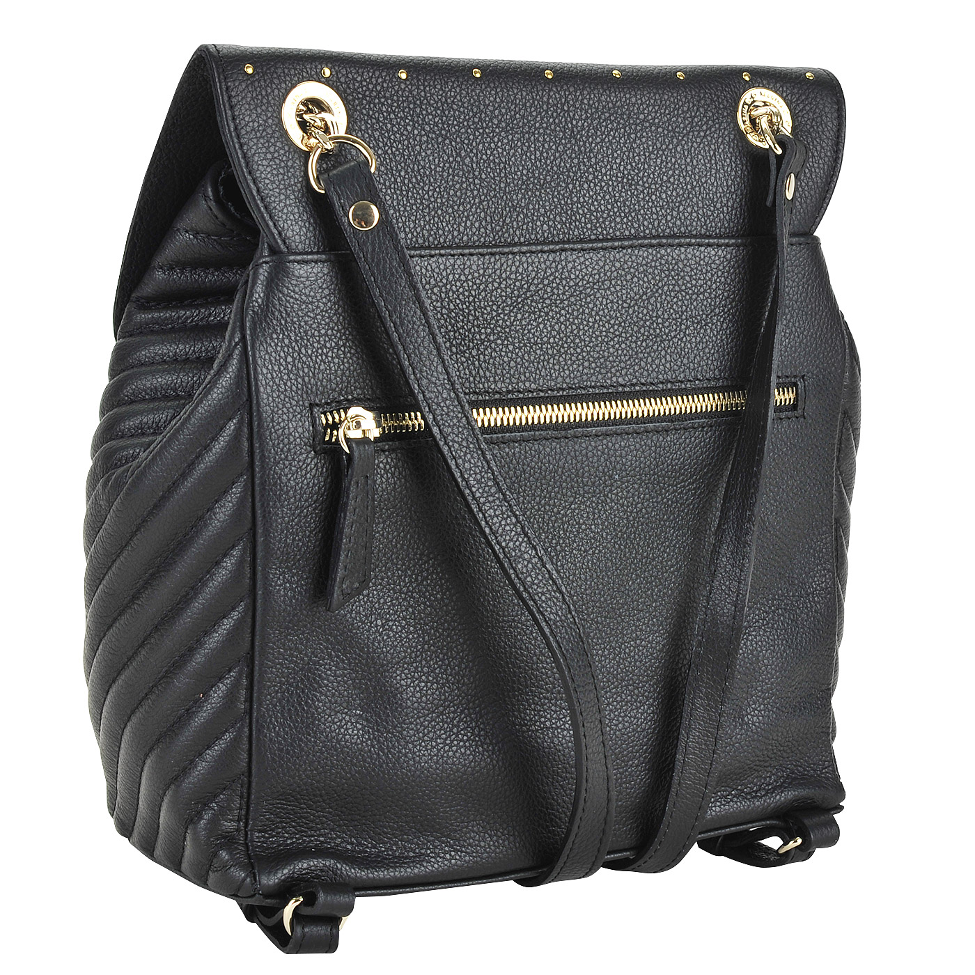 Кожаный стеганый черный рюкзак с золотыми клепками Marina Creazioni 